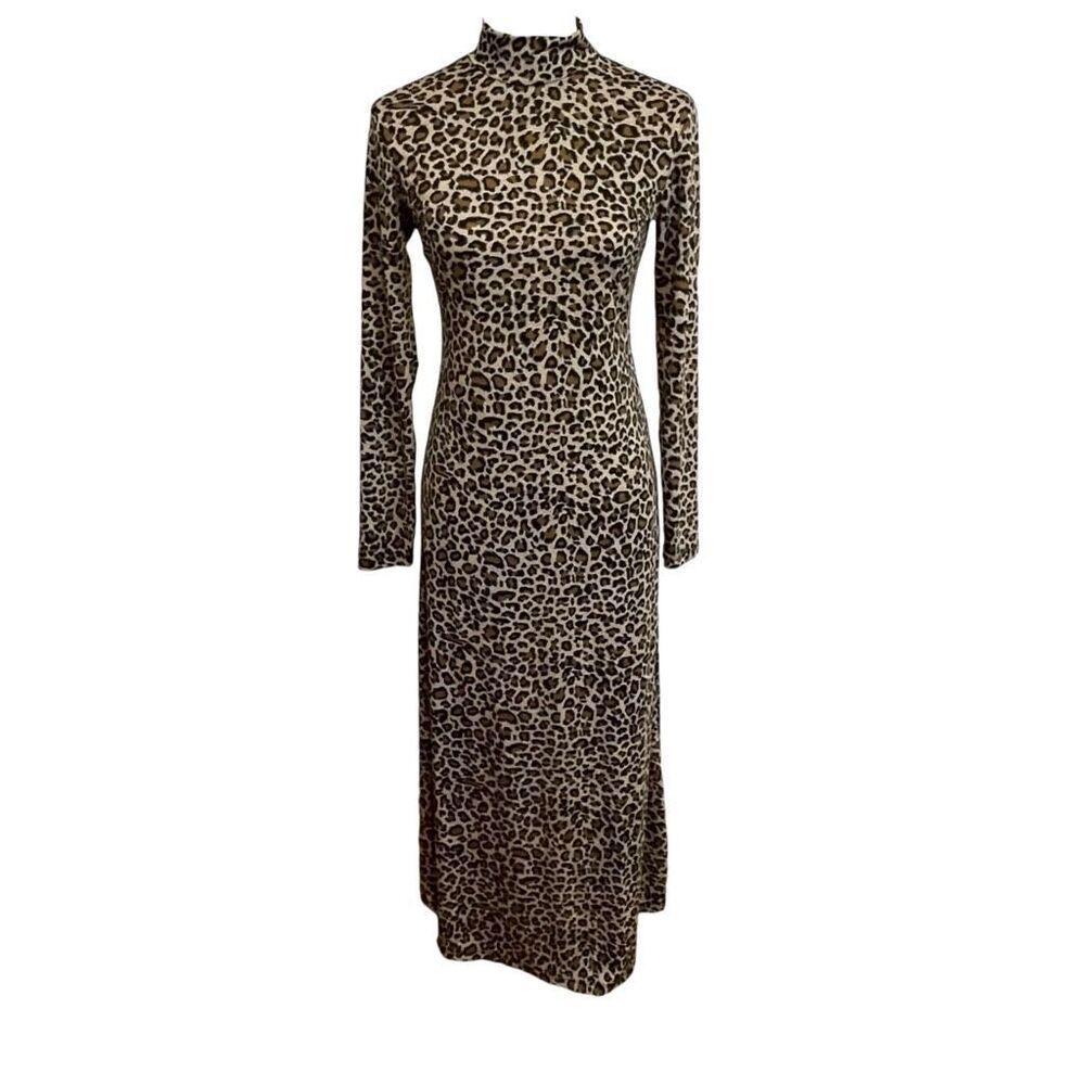 Bardot Leopard Print Long Sleeve Body-Con Midi Dress Size Small